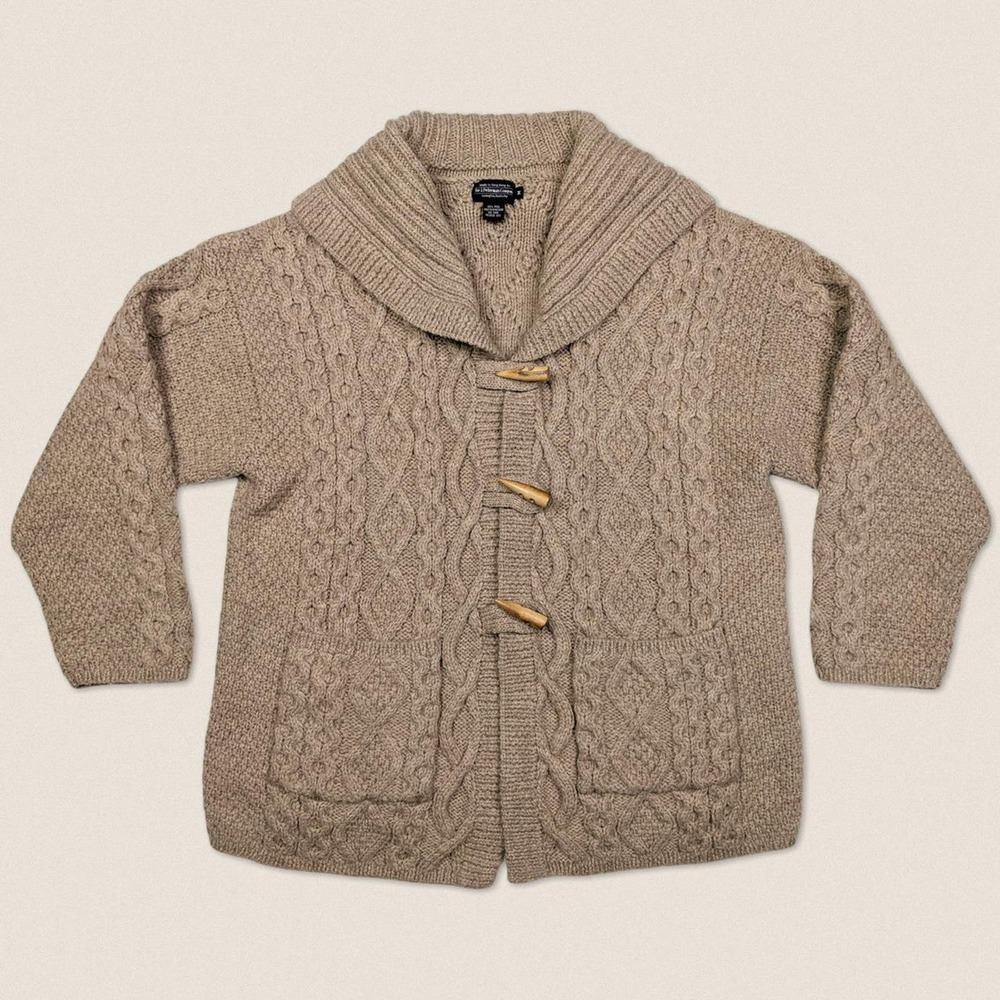 Vintage Grandpa Wool Chunky Cardigan‎ Sweater J Peterman fisherman Size Medium